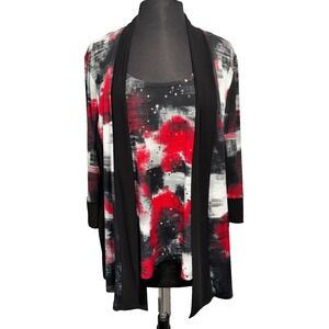 Fooler Layered Abstract Studded Top Cardigan by Libra‎ ASM Size Large Red Black